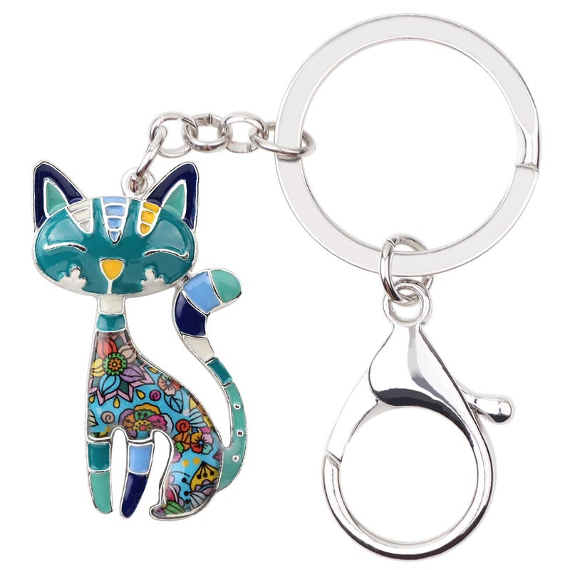 BONSNY Enamel Alloy Chain Cat Key Chains For Women Car Purse Handbag Charms (Blue) - Image 1